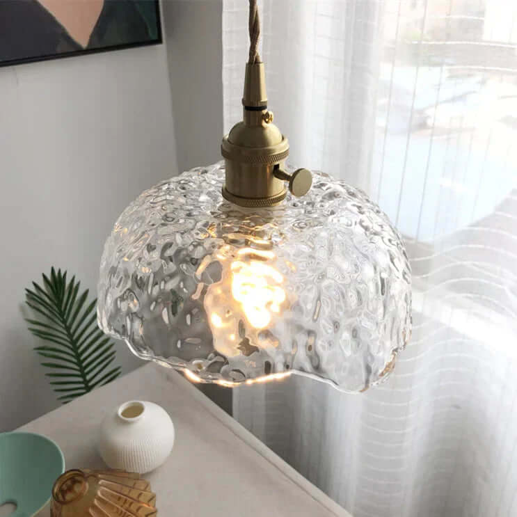 Uregelmæssig messing- og glas pendellampe