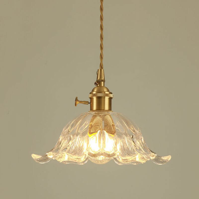 Blomsterformet industriel glas pendel i guld