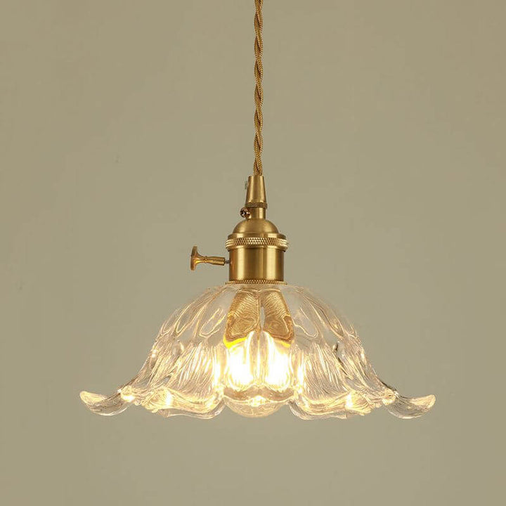 Blomsterformet industriel glas pendel i guld