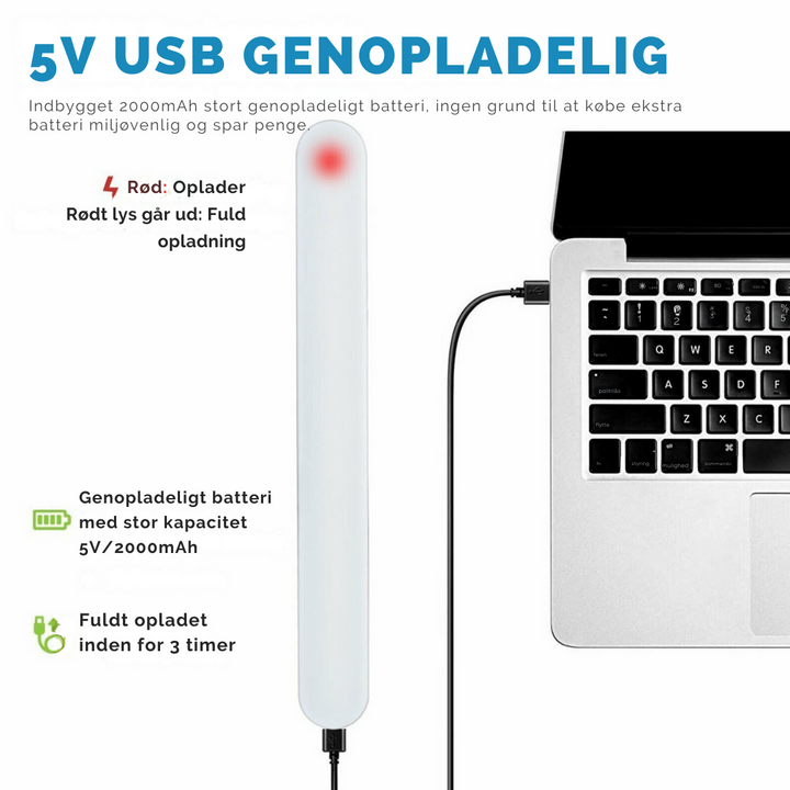 Praktisk genopladelig lampe med stærk magnet til vægmontering. Skab trådløs belysning lige hvor du ønsker.