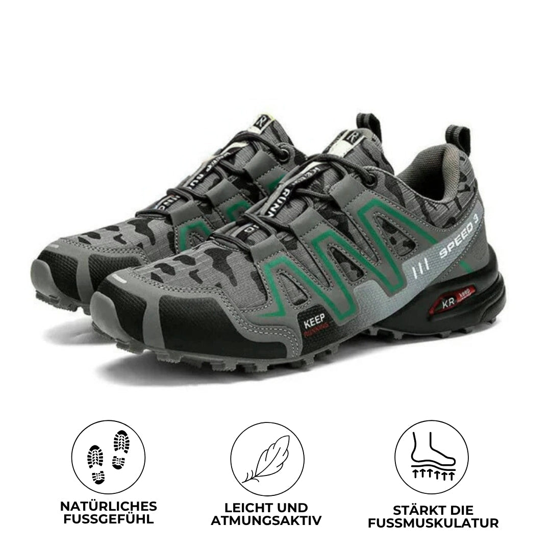 Grønne/grå unisex ortopædiske vandrestøvler. Aflastende komfort, brede, fodstøtte, trekking.