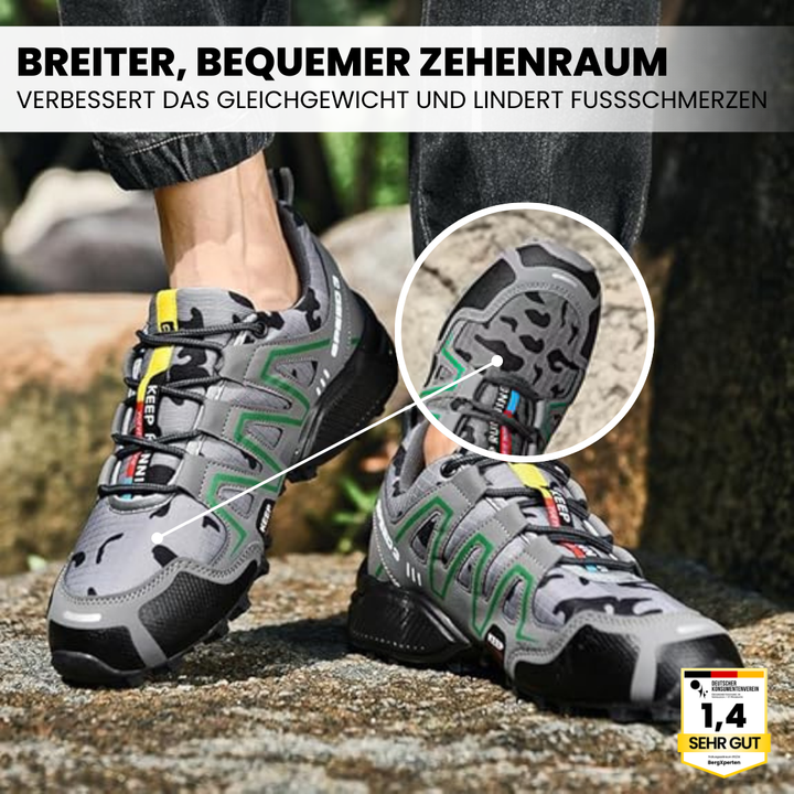Grønne og grå unisex trekking sko, ideelle for vandring med maksimal fodstøtte.