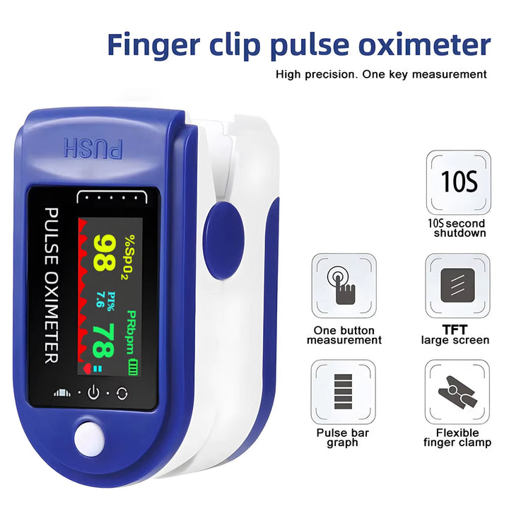 Højpræcis finger pulsoximeter til iltmætning og pulsmåling. Ideel til hjemmebrug og sport.