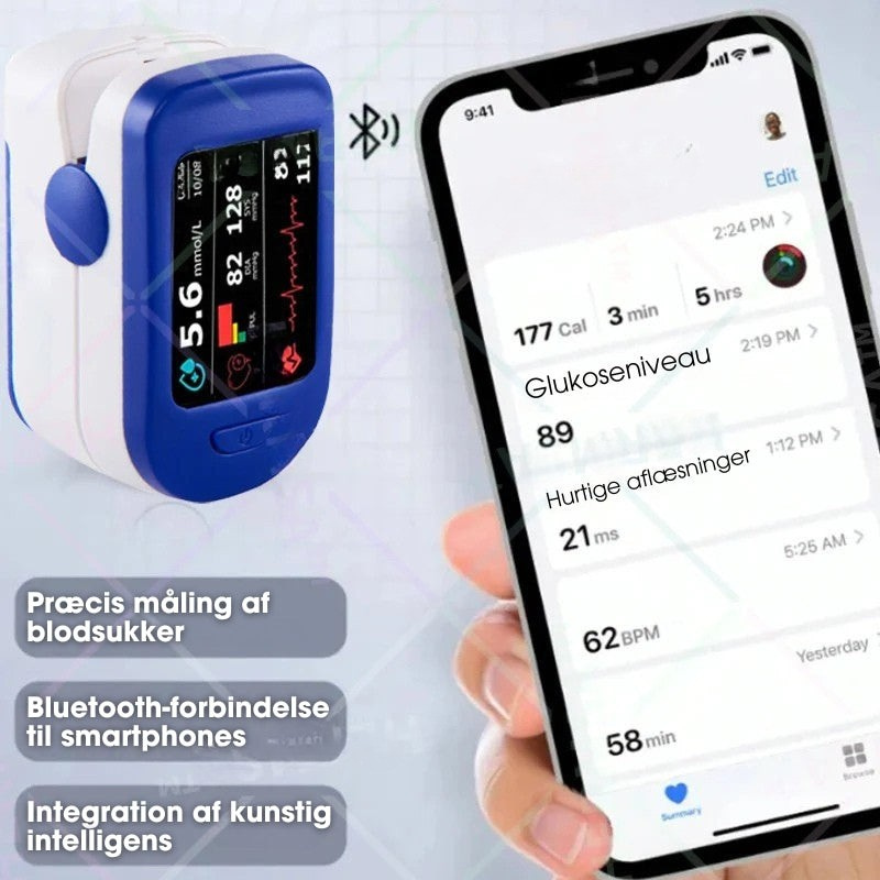 Non-invasivt finger pulsoximeter. Bekvem måling af iltmætning og puls uden ubehag for wellness.