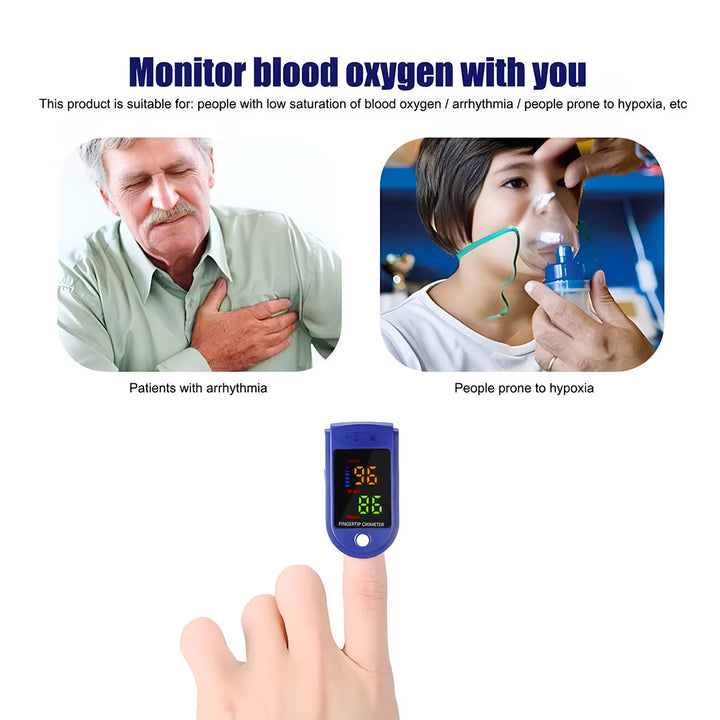 Slankt design pulsoximeter. Nemt at sætte på fingeren for præcis iltmætning og pulsmåling.