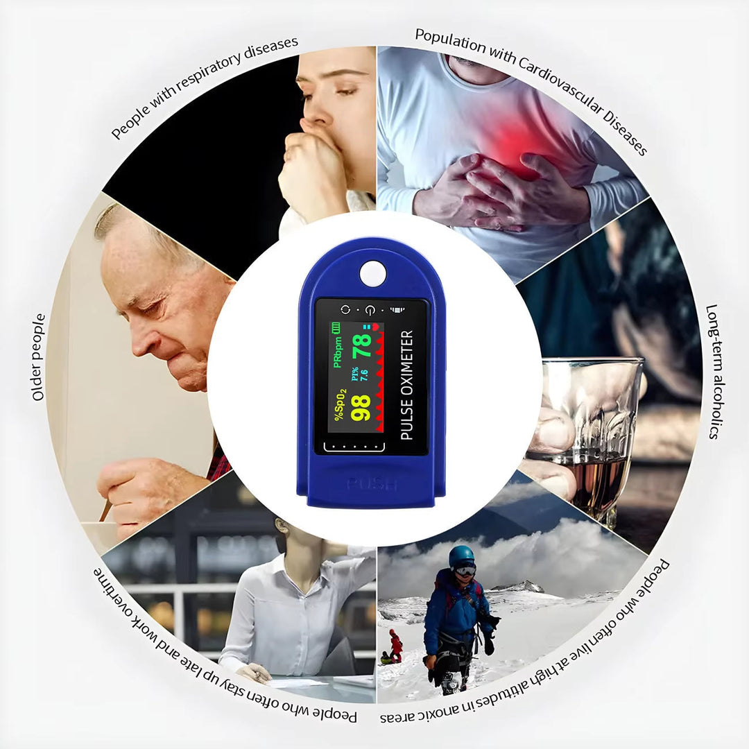 Moderne pulsoximeter til fingermåling. Præcis iltmåler og pulsmåler med et stilrent look.