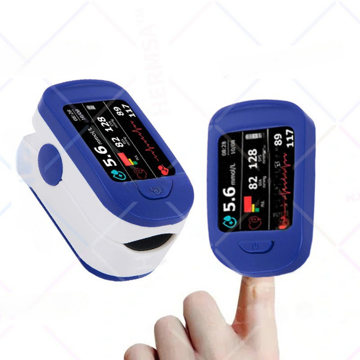 Finger pulsoximeter med stor skærm. Overvåg din iltmætning og puls nemt derhjemme eller på farten.