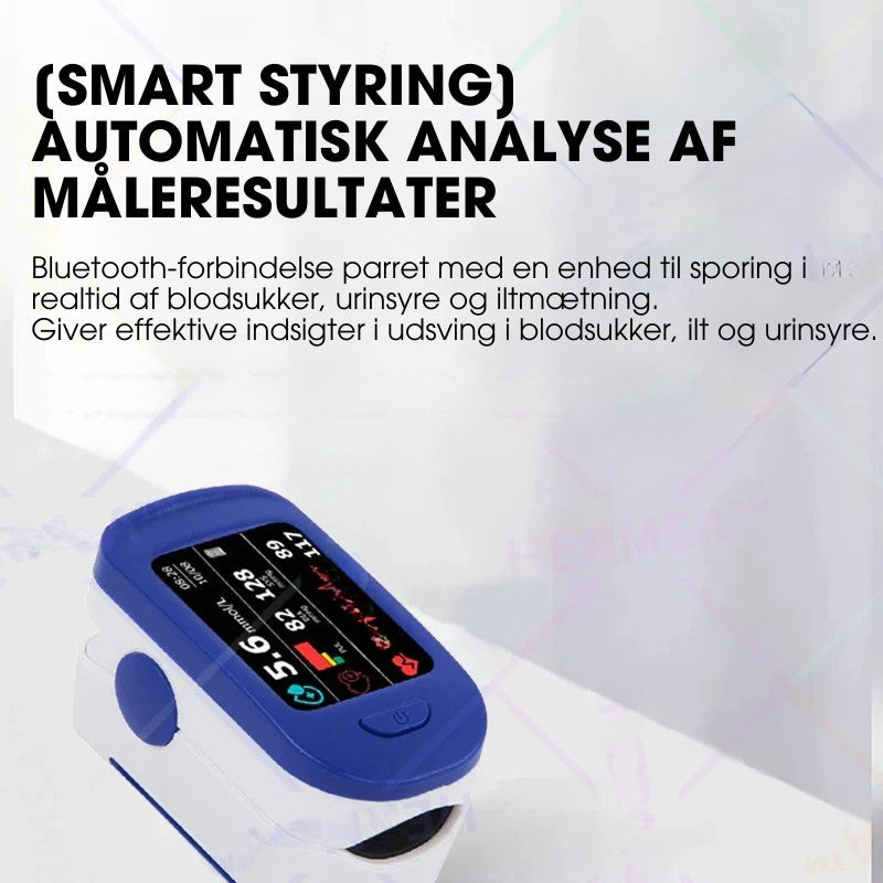 Sundhedsovervågning: pulsoximeter til præcis måling af iltmætning (SpO2) og hjertefrekvens.