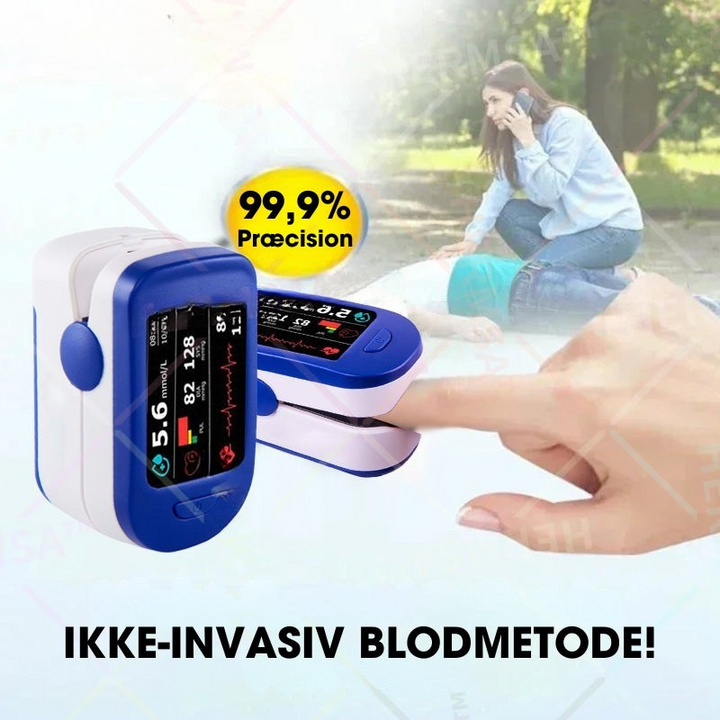 Kompakt pulsoximeter. Viser iltmætning og puls hurtigt og tydeligt på et klart display.