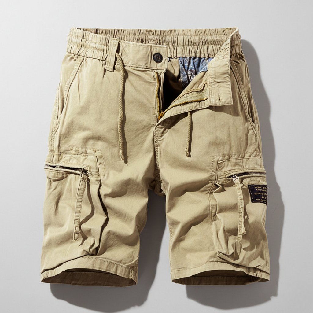 Herre regular fit cargo shorts med elastisk talje og sikre lynlåslommer, ideelle til sommer og fritid.