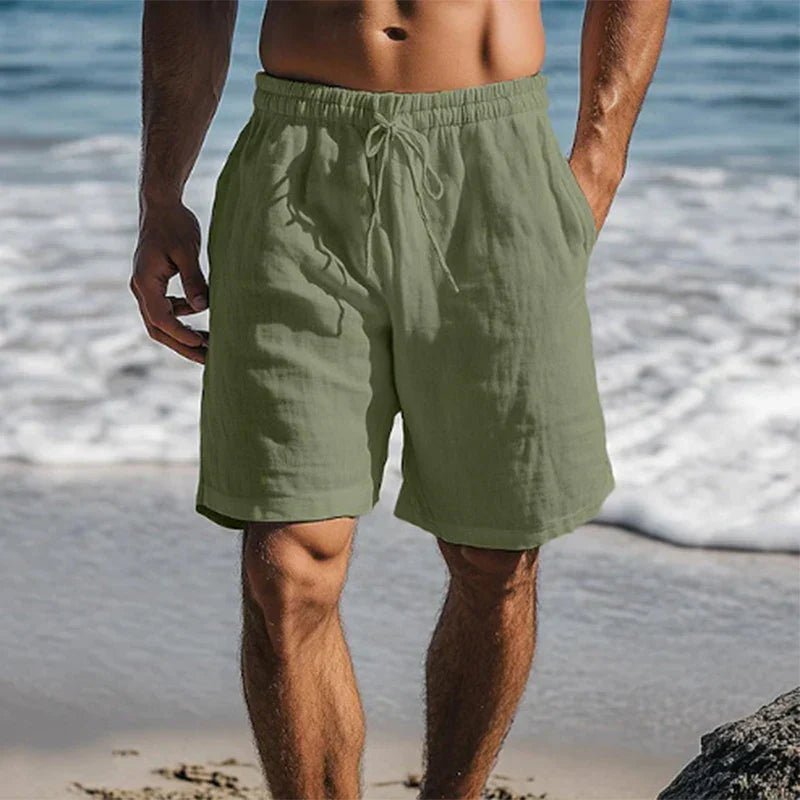 Herre hurtigtørrende badeshorts i hør. Ideelle sommer shorts til strand og rejse, med elastik talje.