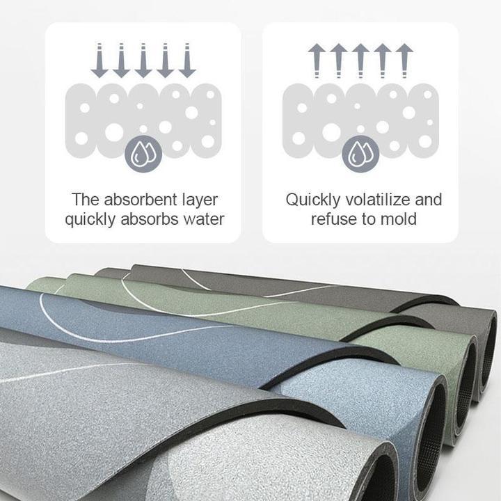 Stilfuld badeværelsesmåtte i beige, super absorberende & skridsikker. Ideel til moderne interiør.