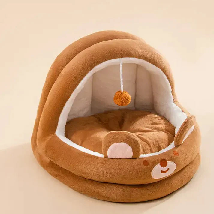 Vaskbar hundeseng/katteseng i plys. Rund kæledyrsrede for hygge, varme og nem rengøring.