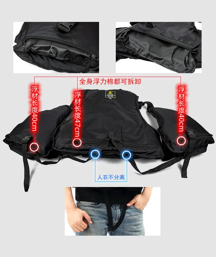 Detaljebillede af justerbar redningsvest til vandsport. Sikkerhedsvest med høj opdrift for sejlads og kajak.