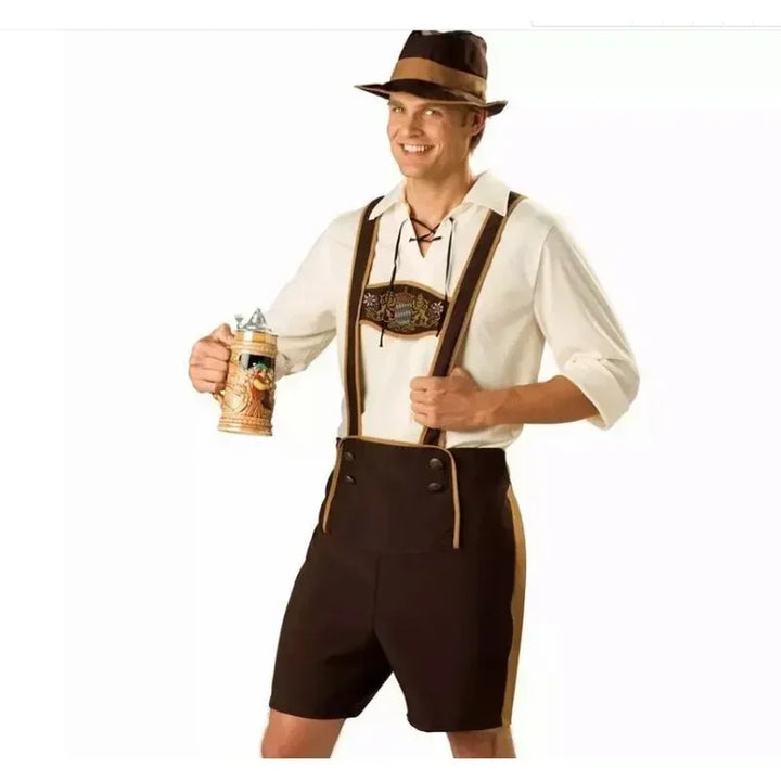 Klassisk bayersk Oktoberfest herrekostume i traditionel stil, perfekt til temafest og udklædning.