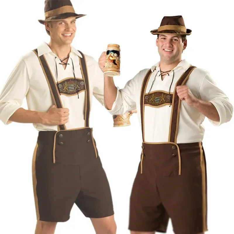 Herre Oktoberfest festdragt med typiske bayerske detaljer i polyester, ideel til karneval og festtøj.