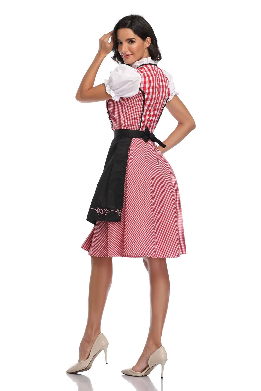 Traditionel polyester dirndl sæt med bluse og forklæde til fest.