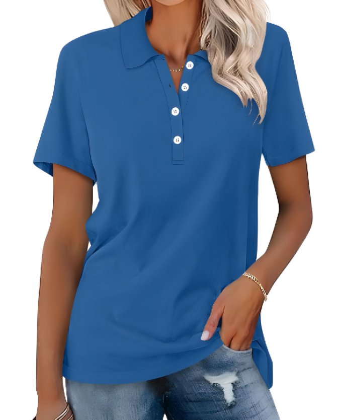 Komfortabel blå dame polo top med klassisk design, velegnet til kvinder.