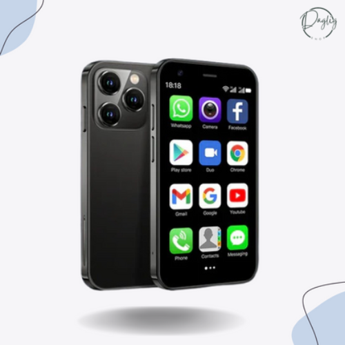 Lommevenlig mini smartphone i hånden. Ideel kompakt telefon til børn og voksne på farten.