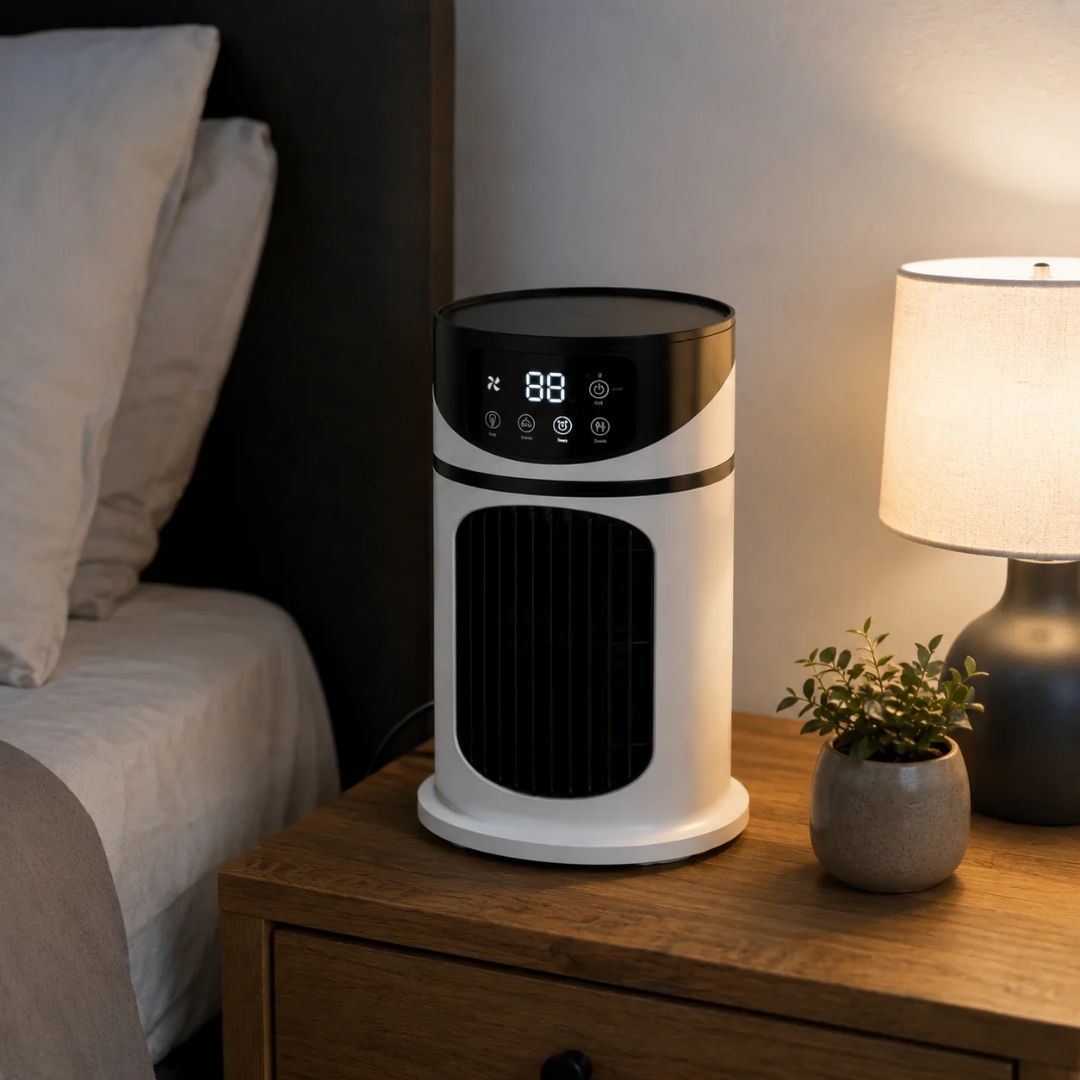 Kraftfuld personlig luftkøler, der leverer kølig luft til dit arbejdsområde med nem USB-tilslutning.
