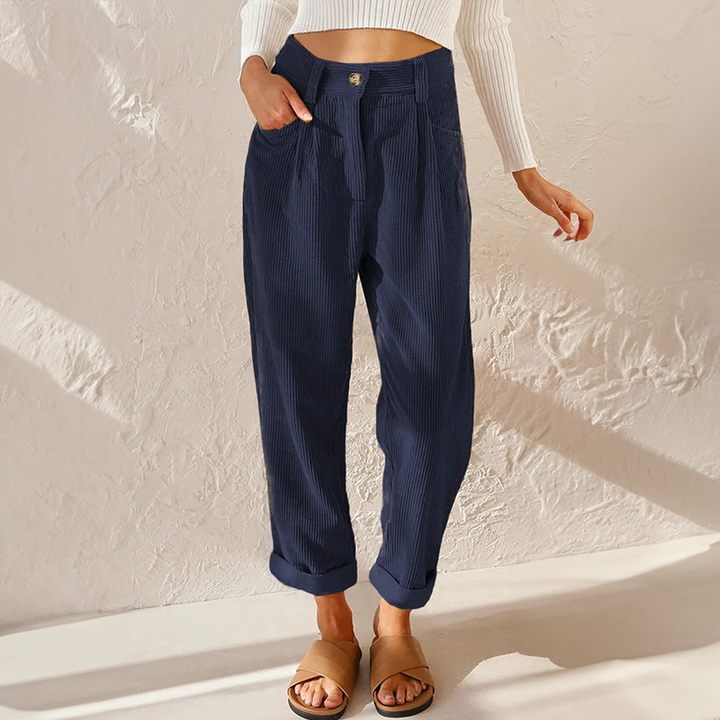 Alsidige komfort bukser til kvinder; høj talje og løs pasform for elegant og afslappet look.