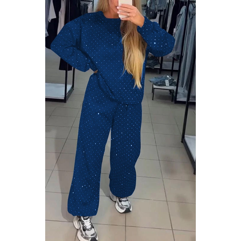 Elegant kvinders 2-delt loungewear sæt med højtaljede bukser. Perfekt til afslapning og moderne fritidstøj.