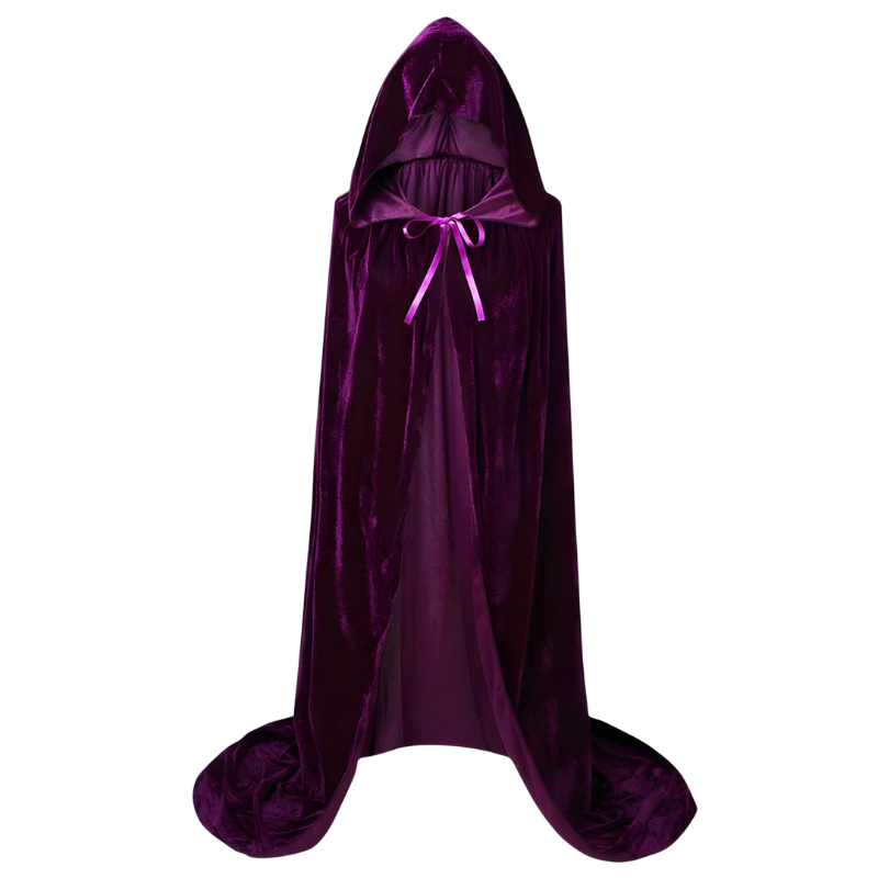 Elegant lang lilla kappe til Halloween udklædning & cosplay. Ideel som heksekappe eller mystisk festkostume.