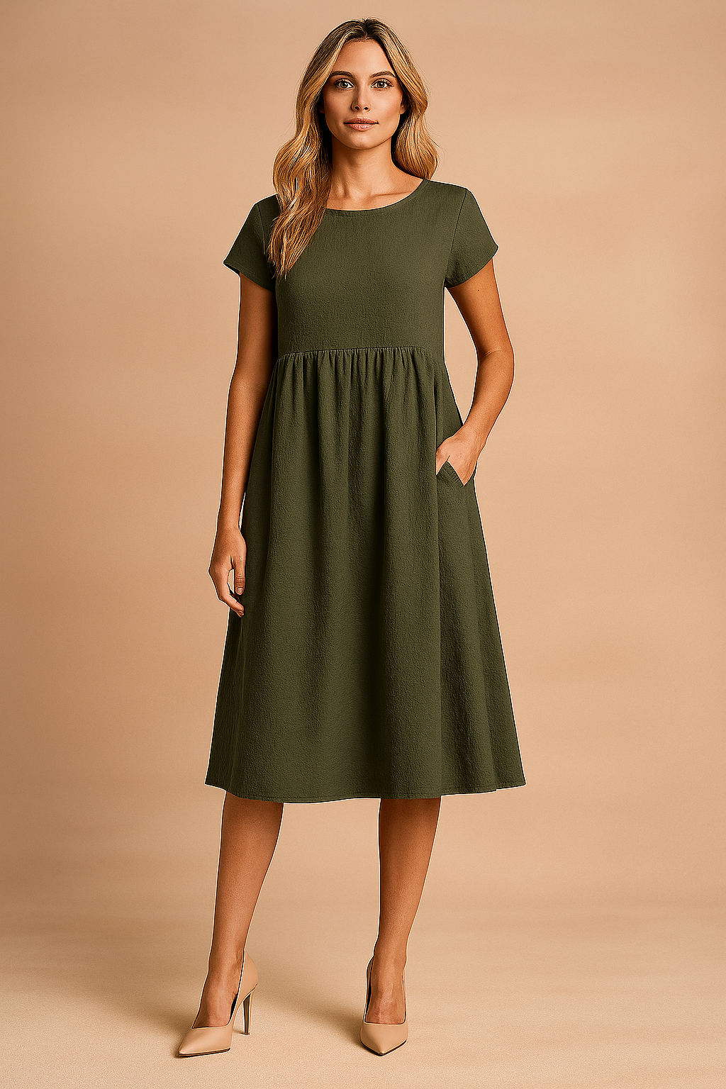Elegant og afslappet sommer midikjole for kvinder, ideel til ferie og hverdagsbrug.