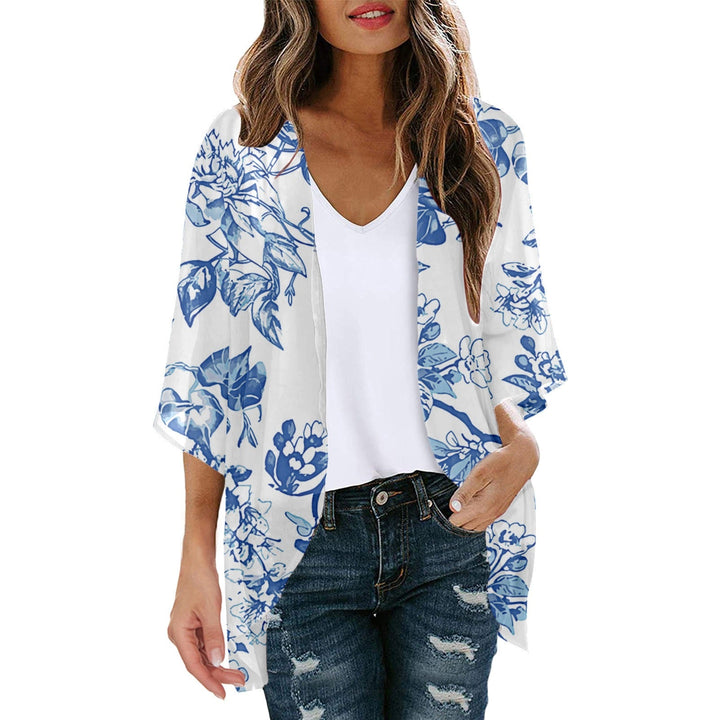 Trendy letvægts kimono blazer med blomsterprint – et must-have til modebevidste kvinder.