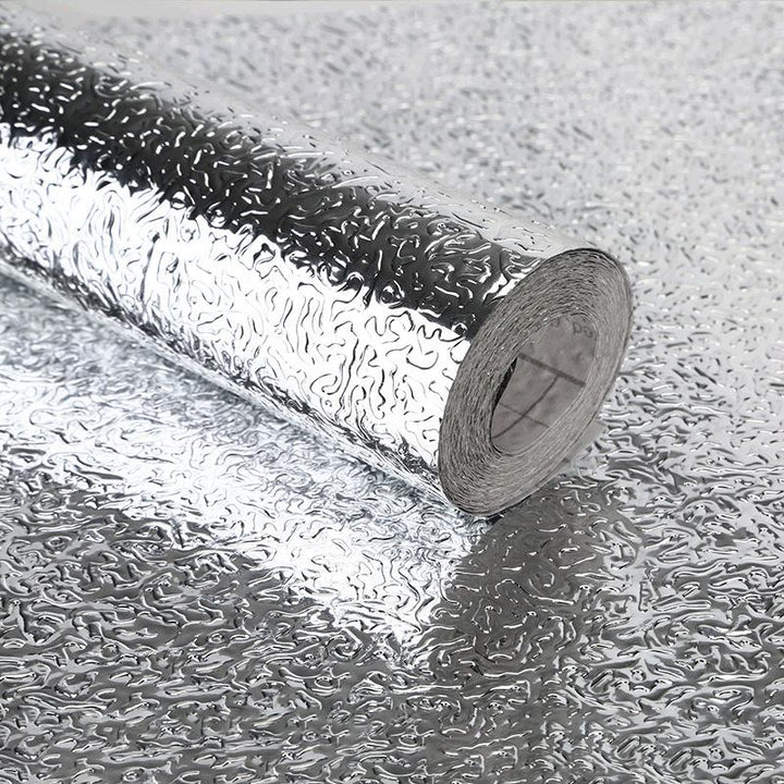 Køkkenfolie med selvklæbende bagside, sølv, aluminiumsfolie, stilfuld og nem at installere, 40cm x 3m.