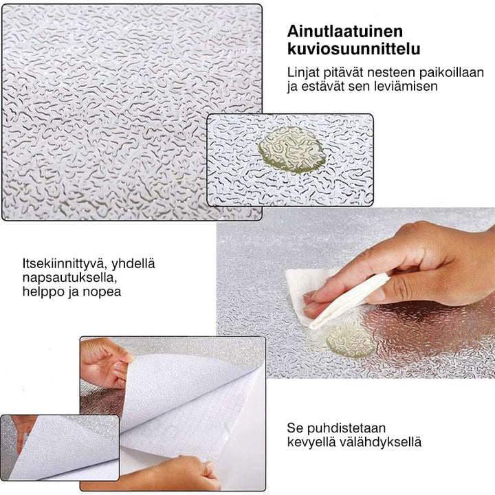 Køkkenfolie med selvklæbende bagside, sølv, aluminiumsfolie, stilfuld og nem at installere, 40cm x 3m.