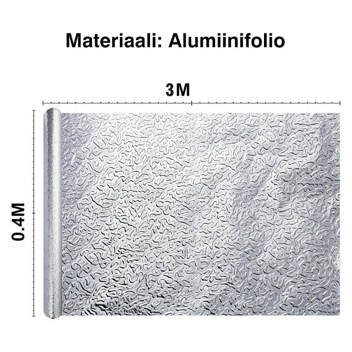Køkkenfolie med selvklæbende bagside, sølv, aluminiumsfolie, stilfuld og nem at installere, 40cm x 3m.