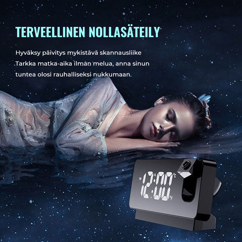 "Älykäs digitaalinen projektiokello, seinälle projisoiva aika, minimalistinen muotoilu, musta tai valkoinen, LED-näyttö"