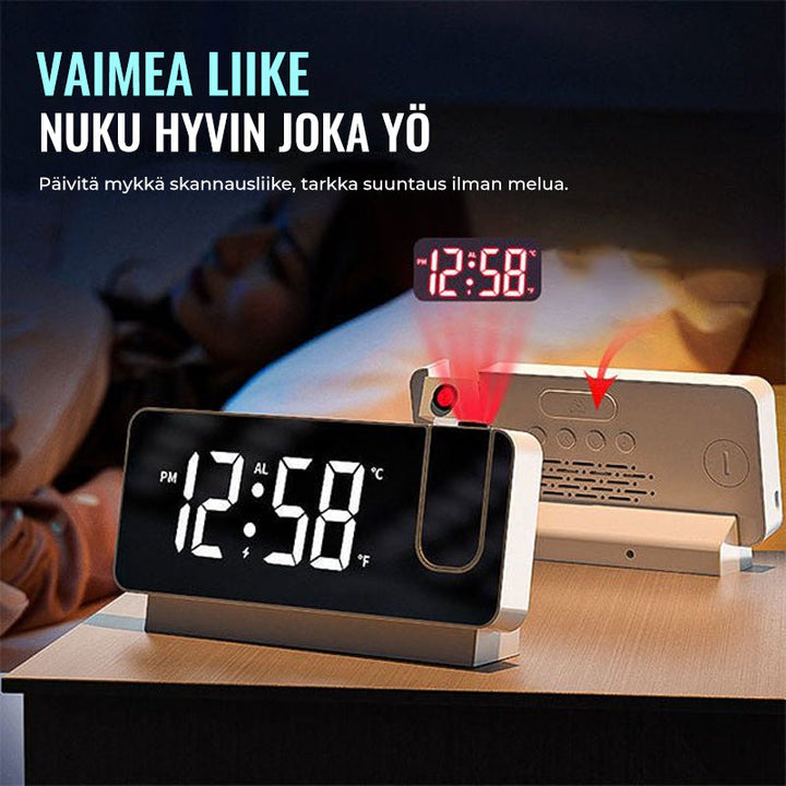 "Älykäs digitaalinen projektiokello, seinälle projisoiva aika, minimalistinen muotoilu, musta tai valkoinen, LED-näyttö"