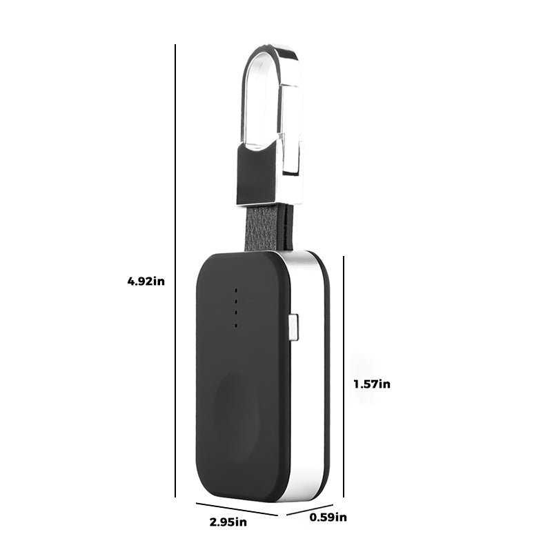 "Älykäs musta 2in1 virtapankki avaimenperä Apple Watchille ja puhelimelle, tyylikäs ja kevyt lisävaruste."