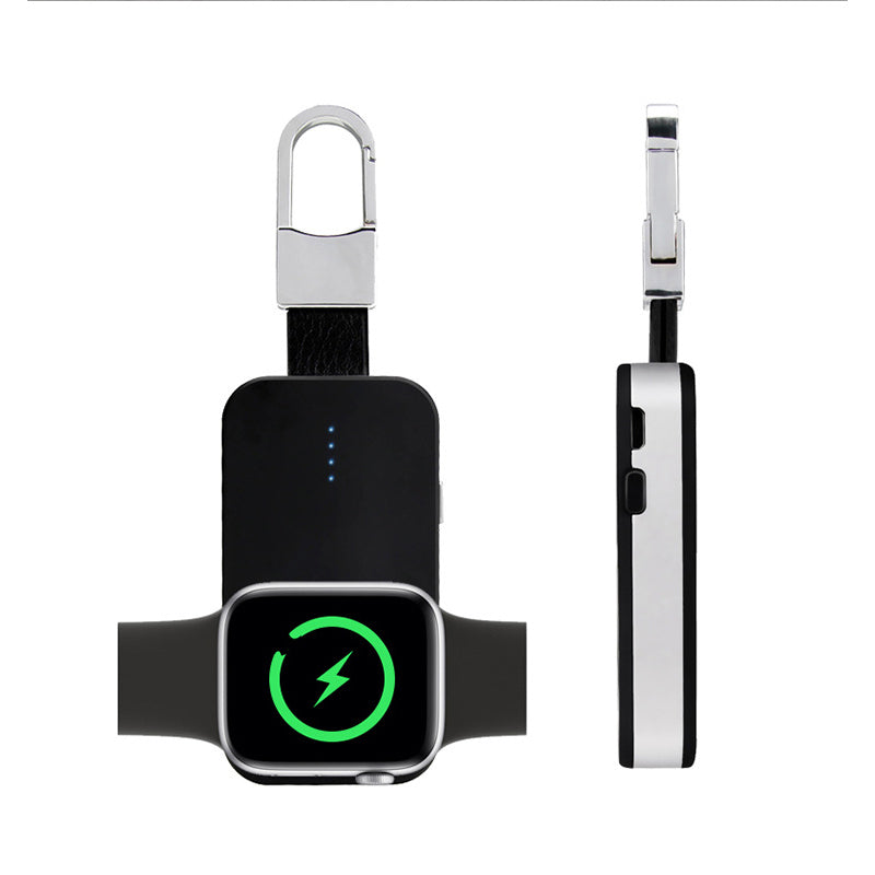 "Älykäs musta 2in1 virtapankki avaimenperä Apple Watchille ja puhelimelle, tyylikäs ja kevyt lisävaruste."