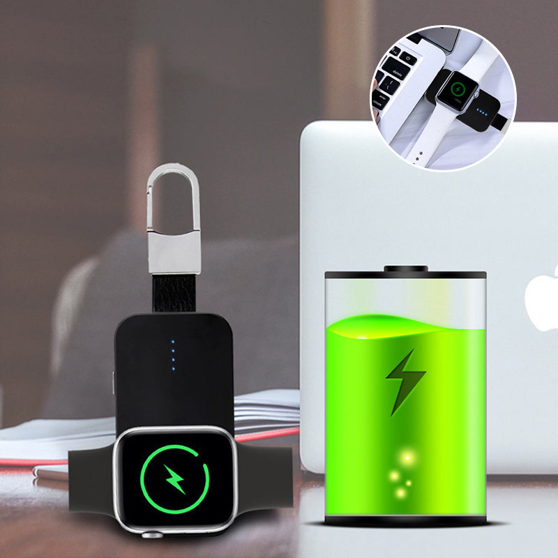 "Älykäs musta 2in1 virtapankki avaimenperä Apple Watchille ja puhelimelle, tyylikäs ja kevyt lisävaruste."