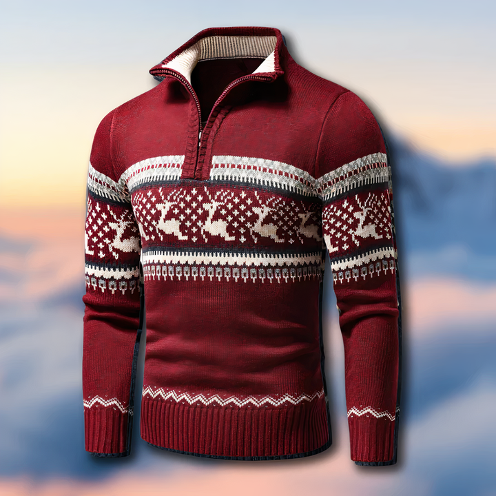 Elegant mænds sweater med halvlynlås og ståkrage. Varmt vintertøj perfekt til komfort og stil i hverdagen.