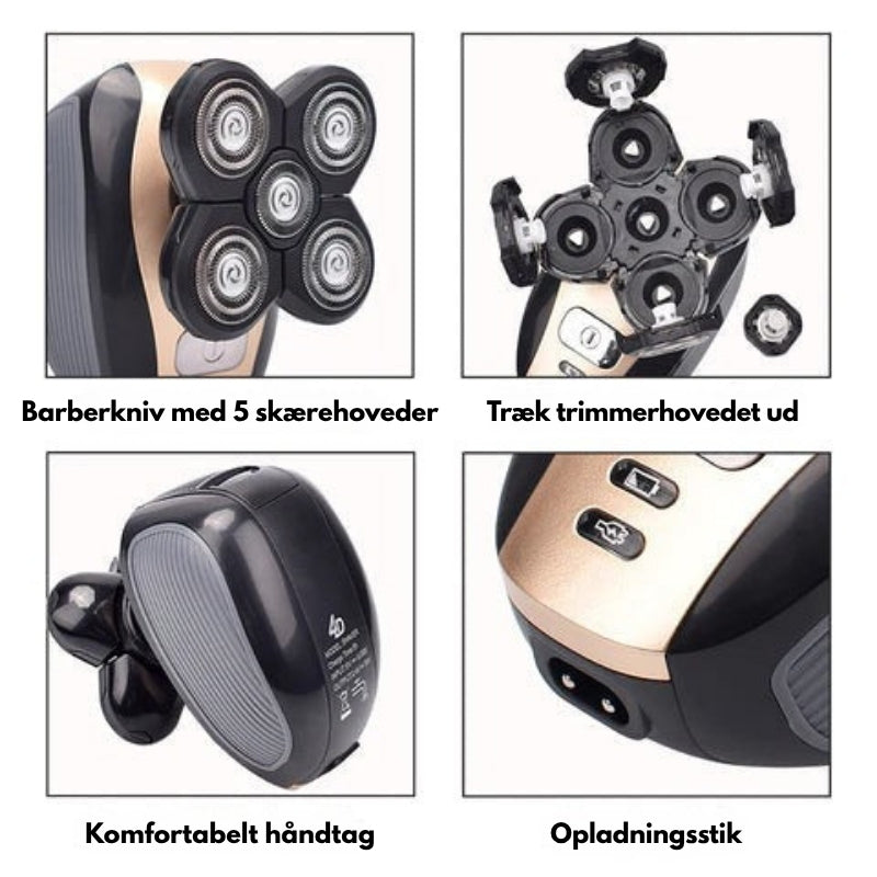 Elektrisk kraniebarbermaskine til mænd, vandtæt med flere hoveder for nem og effektiv helkropspleje.
