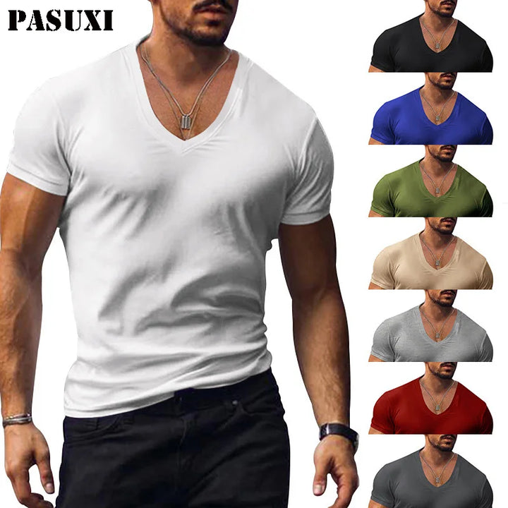 Miesten syvä V-aukkoinen slim-fit t-paita