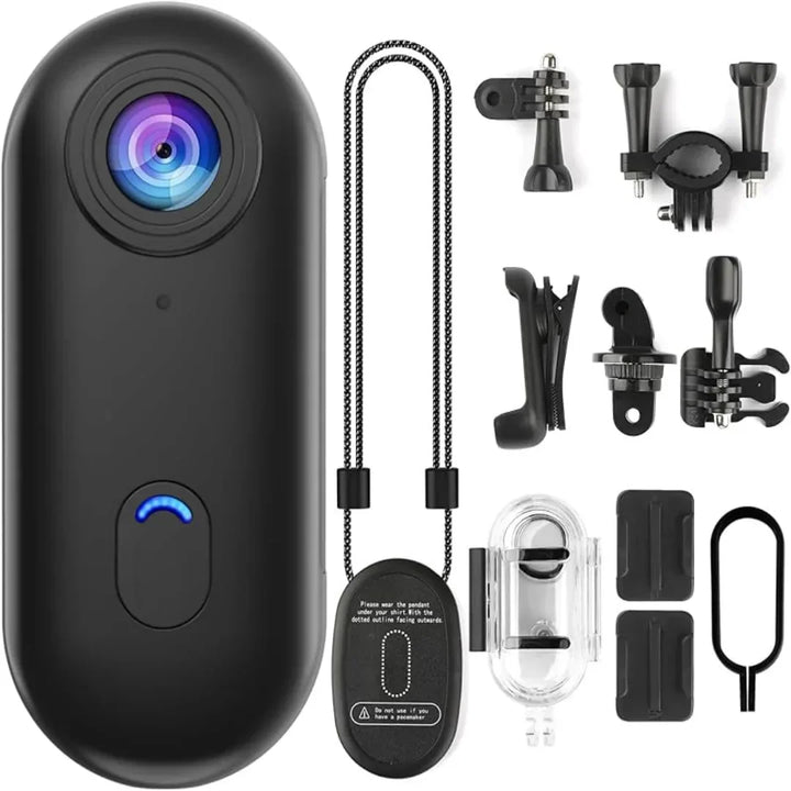 Mini 4K vandtæt actionkamera med WiFi og 360° holder. Ideel til sport, udendørs og eventyr.