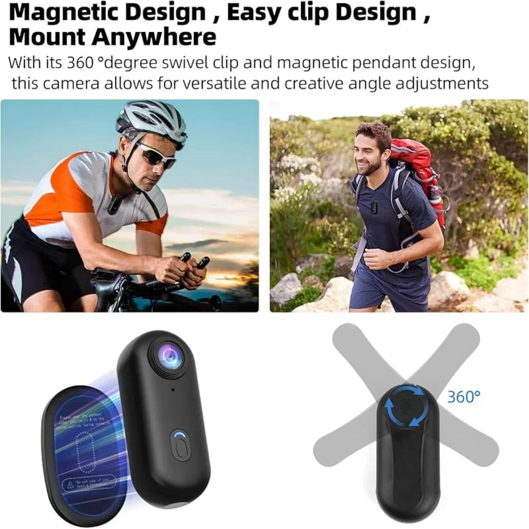 Kompakt mini actionkamera med WiFi og magnetisk 360° holder. Ideel til rejser og udendørs brug.