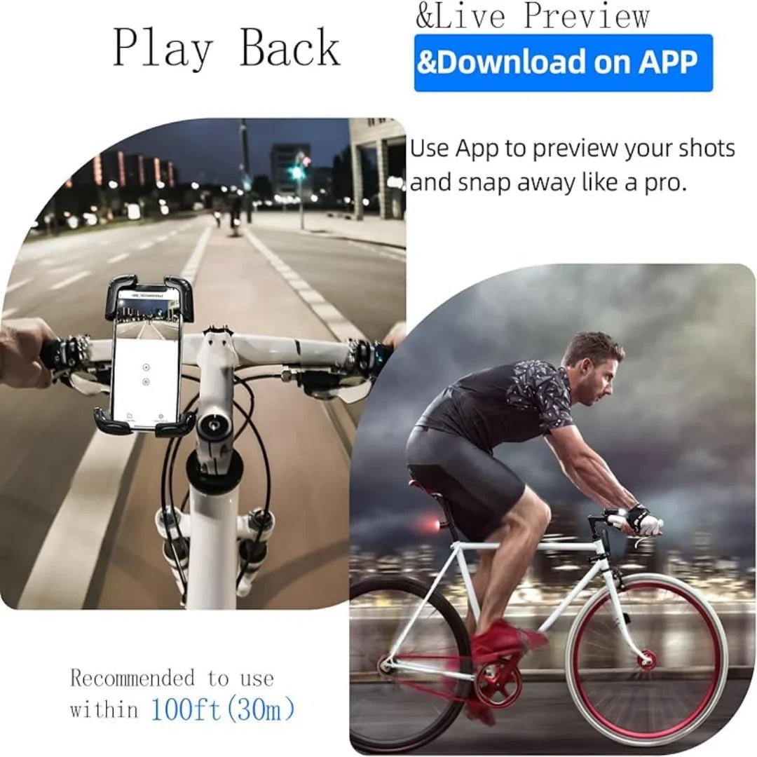 Robust udendørs sportskamera 4K, vandtæt. Med WiFi og 360° holder til cykling, vandring og mere.