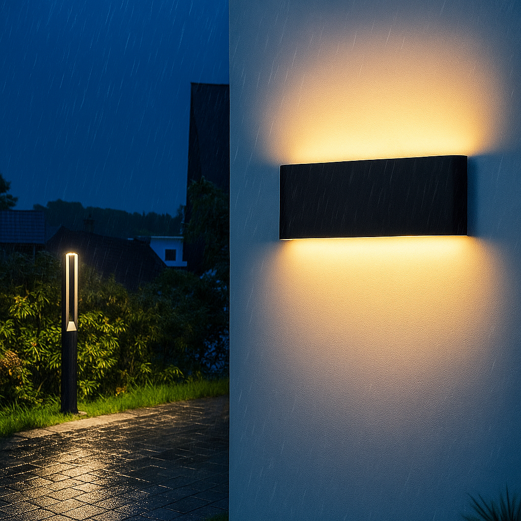 Energibesparende LED væglampe til moderne hjem, med stilfuldt buet glas.