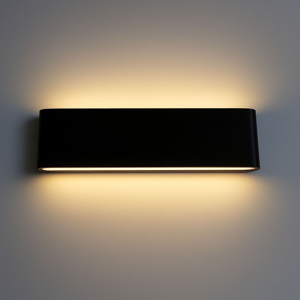 Dekorativ LED væglampe med moderne buet glas design, velegnet til stemningslys.