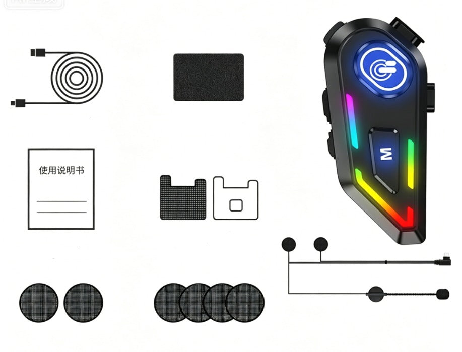 Motorcykel hjelm intercom headset for trådløs Bluetooth kommunikation under tur og eventyr. Håndfri og klar lyd.
