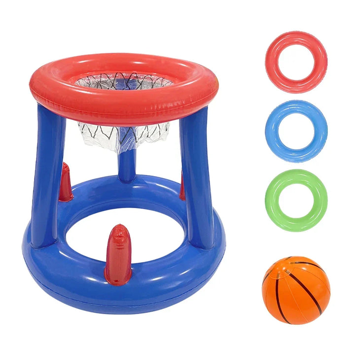 Sjovt oppusteligt vandspil med basketballkurv. Skaber underholdning for hele familien i poolen eller haven.