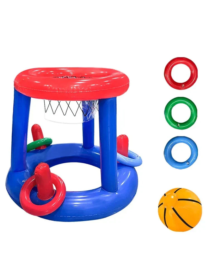 Oppustelig vandkurv til basketball, perfekt for poolspil, strandspil og haveleg for både børn og voksne.