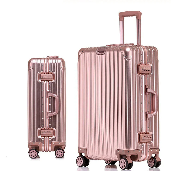 Detalje af TSA-lås på premium aluminium rejsekuffert. En sikker hardcase løsning til din rejsebagage.