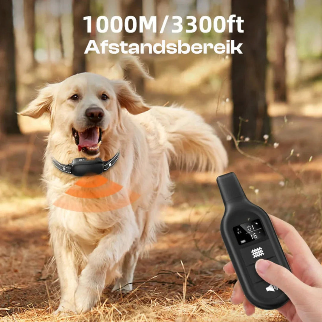 Vandtæt, justerbart hundetræningshalsbånd med vibration, bip & stød til sikker hundetræning.